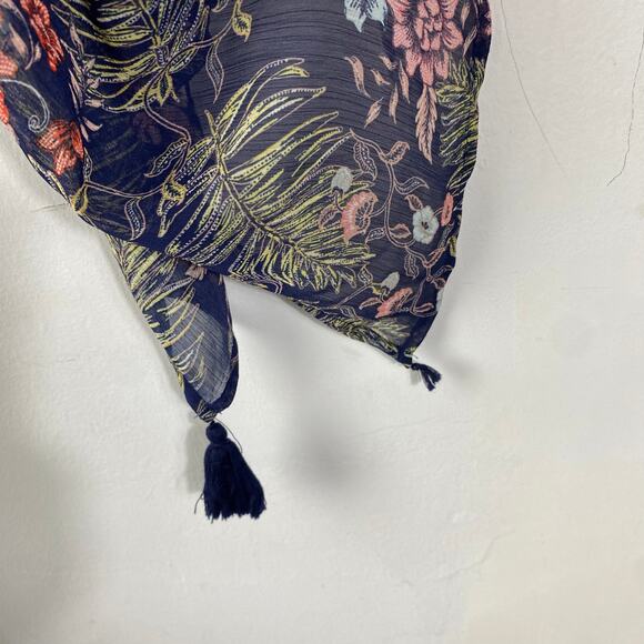 Jolt Blue Semi Sheer Floral Kimono Cover Up‎ SZ XL Duster Tassels Beach Boho - Picture 4 of 8